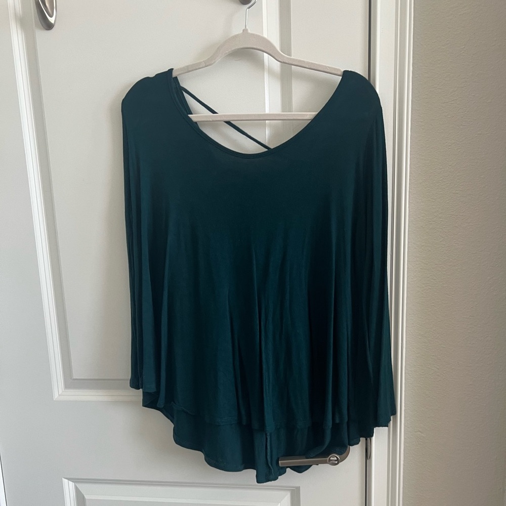 Deep teal long sleeve shirt with open lacing back